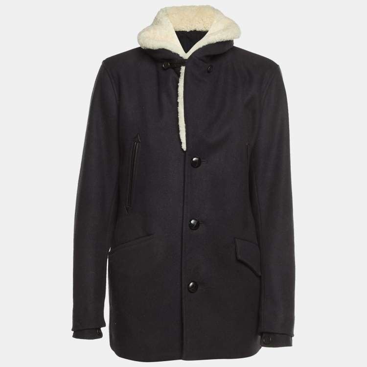 Pre Owned Sandro Black Wool Contrast Collar Button Front Blazer M