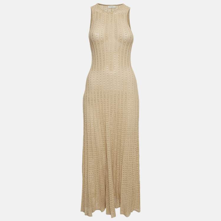 Pre Owned Sandro Beige Pointelle Lurex Flared Midi Dress XS