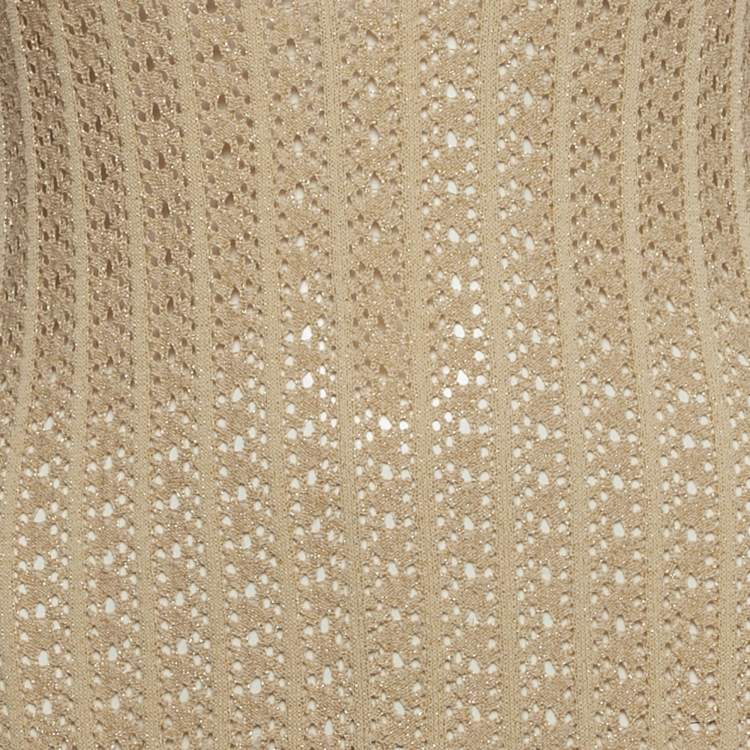 Pre Owned Sandro Beige Pointelle Lurex Flared Midi Dress XS