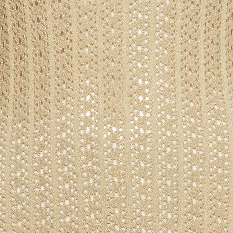 Pre Owned Sandro Beige Pointelle Lurex Flared Midi Dress XS
