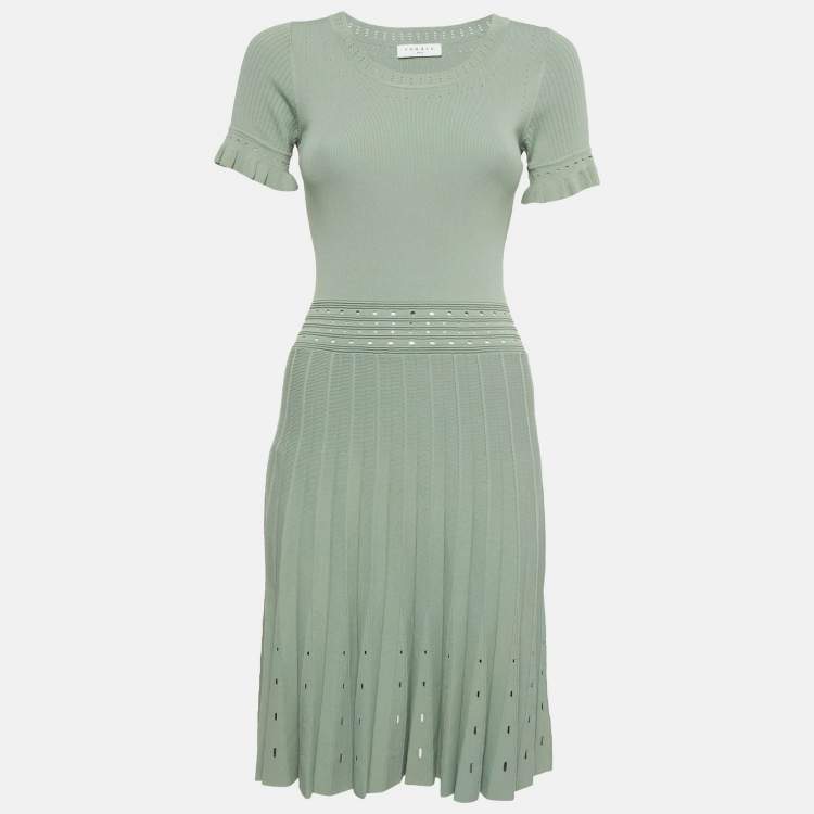 Pre Owned Sandro Green Stretch Knit Flared Short Dress S