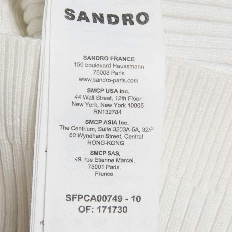 Pre Owned Sandro White Rib Knit Button Front Fitted Top XS
