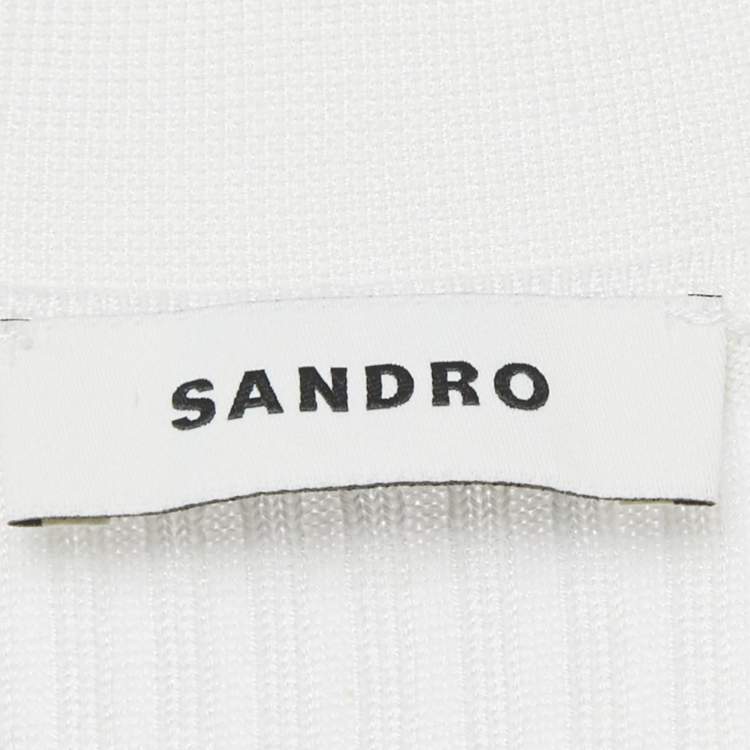 Pre Owned Sandro White Rib Knit Button Front Fitted Top XS