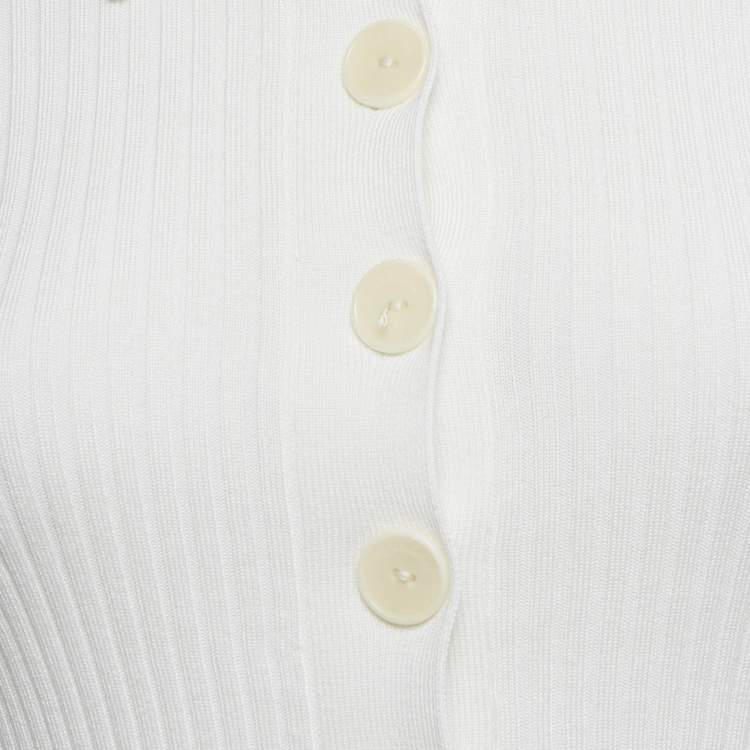 Pre Owned Sandro White Rib Knit Button Front Fitted Top XS