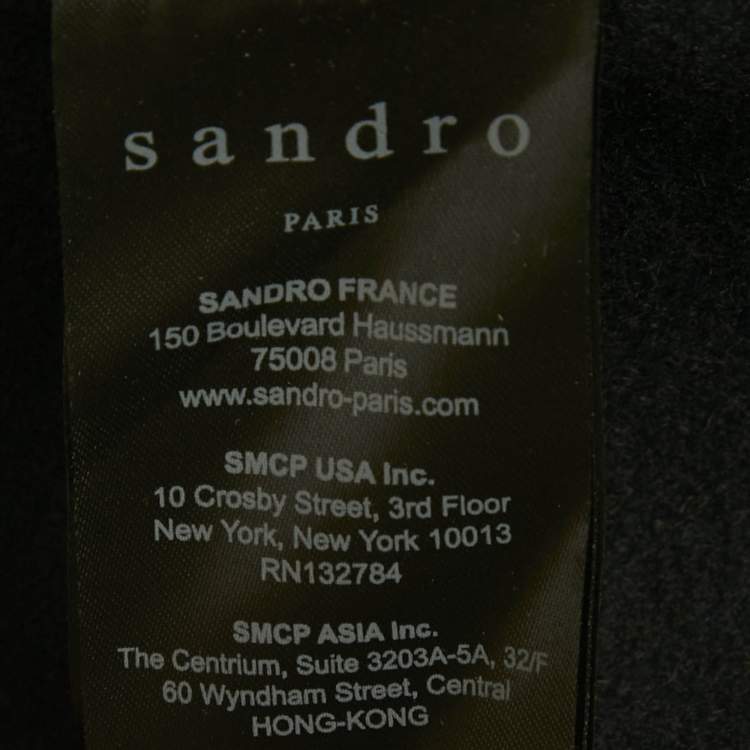 Pre Owned Sandro Navy Blue Floral Embroidery Wool Long Coat S
