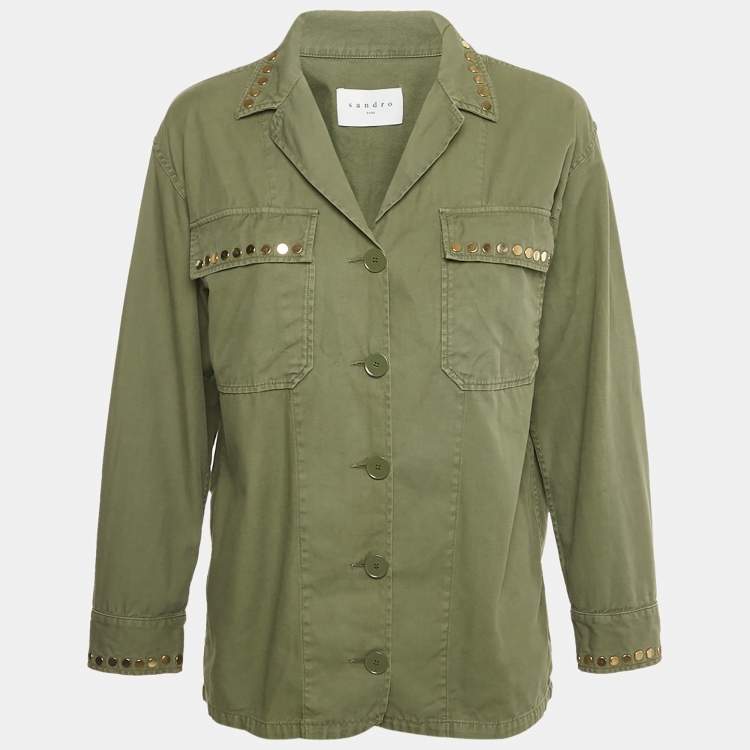 Pre Owned Sandro Green Cotton Studded Jacket S