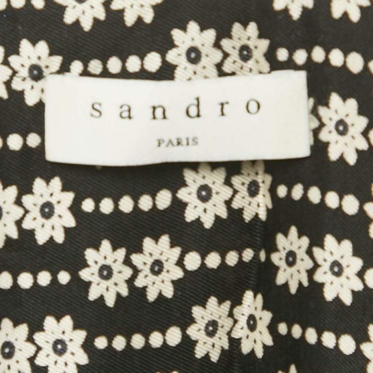 Pre Owned Sandro Black Floral Print Viscose Warp Around Midi Dress XS