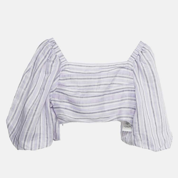 Pre Owned Sandro Lilac Stripe Linen Blend Blonvilla Cropped Top XS 