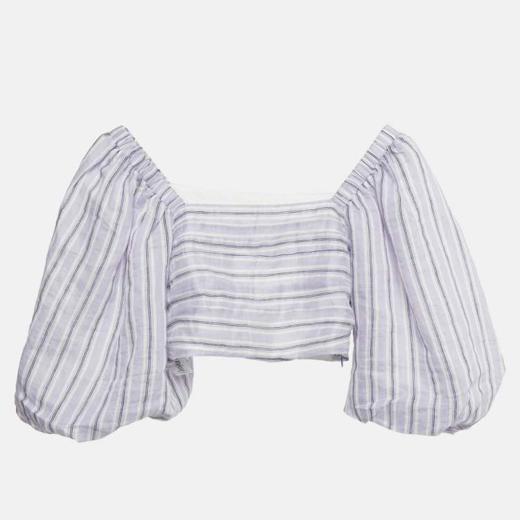 Pre Owned Sandro Lilac Stripe Linen Blend Blonvilla Cropped Top XS 
