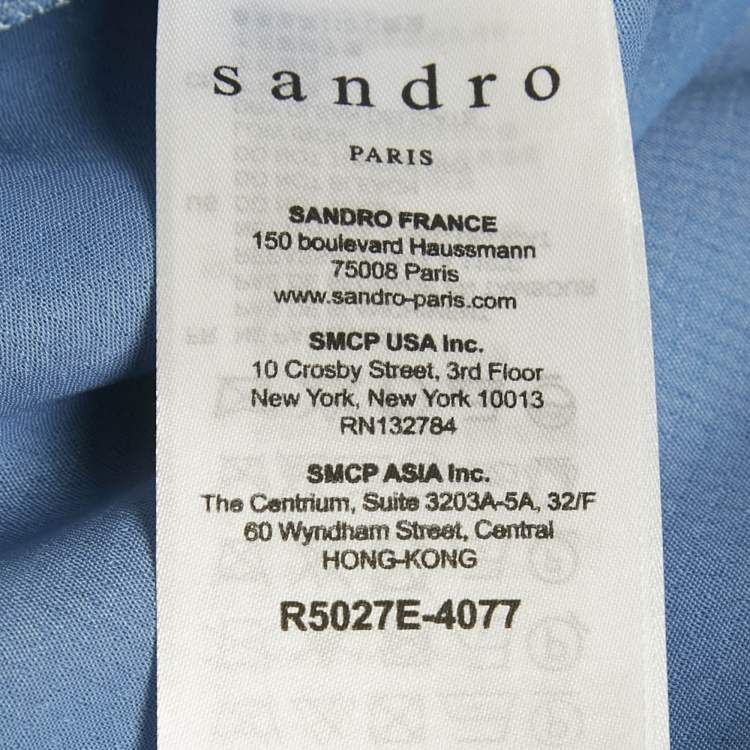 Pre Owned Sandro Blue Crepe Ruffle Detail Mini Dress S