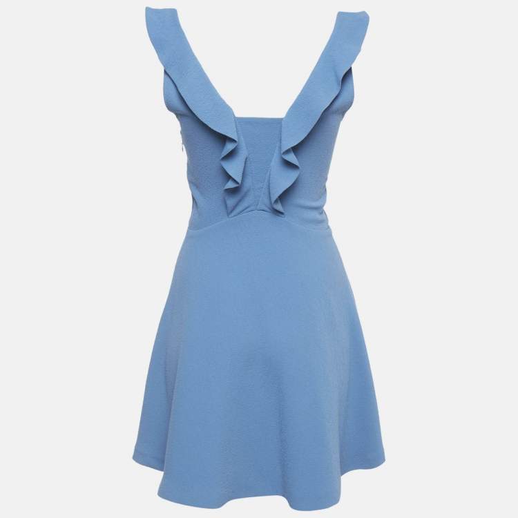 Pre Owned Sandro Blue Crepe Ruffle Detail Mini Dress S