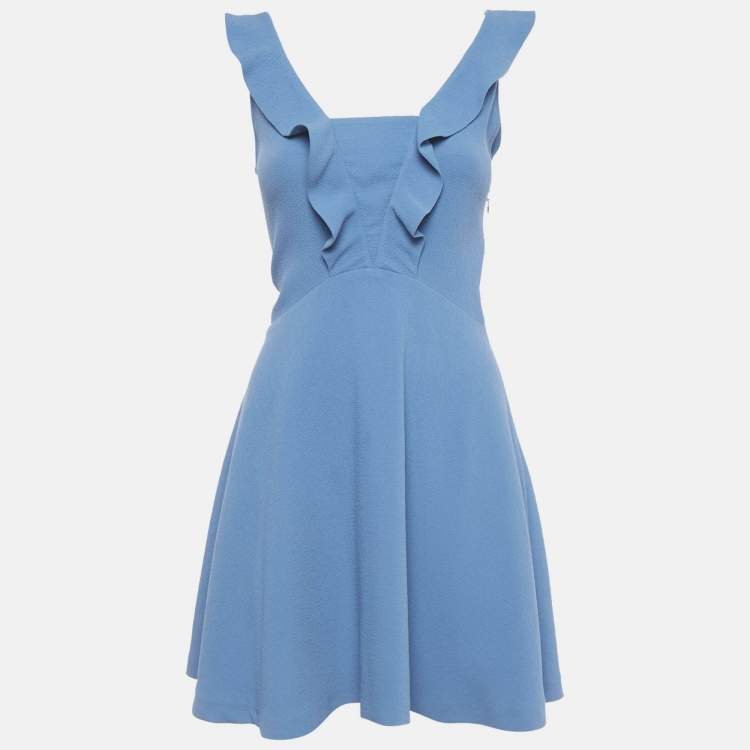 Pre Owned Sandro Blue Crepe Ruffle Detail Mini Dress S