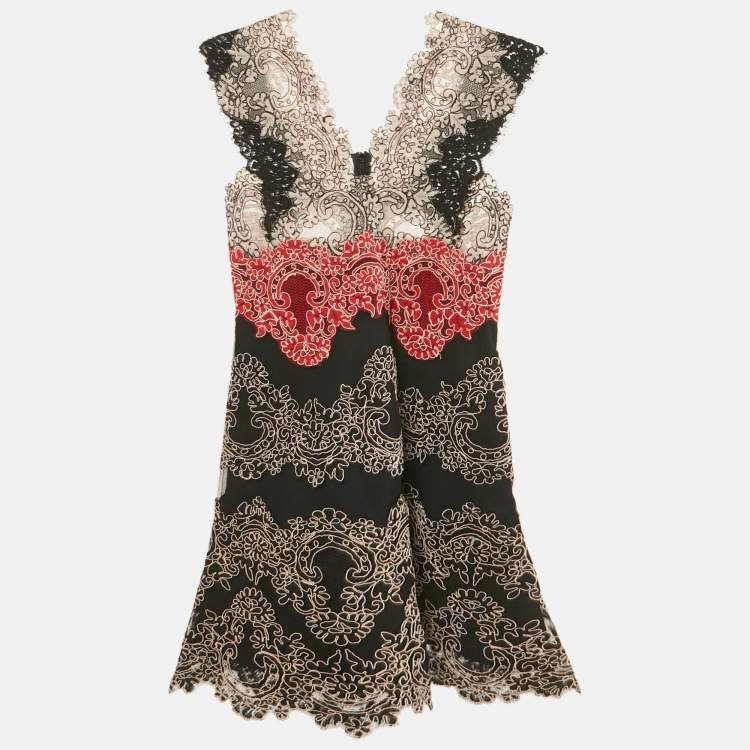 Pre Owned Sandro Black Lace V-Neck Mini Dress M
