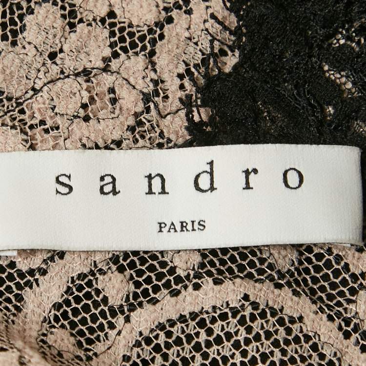 Pre Owned Sandro Black Lace V-Neck Mini Dress M