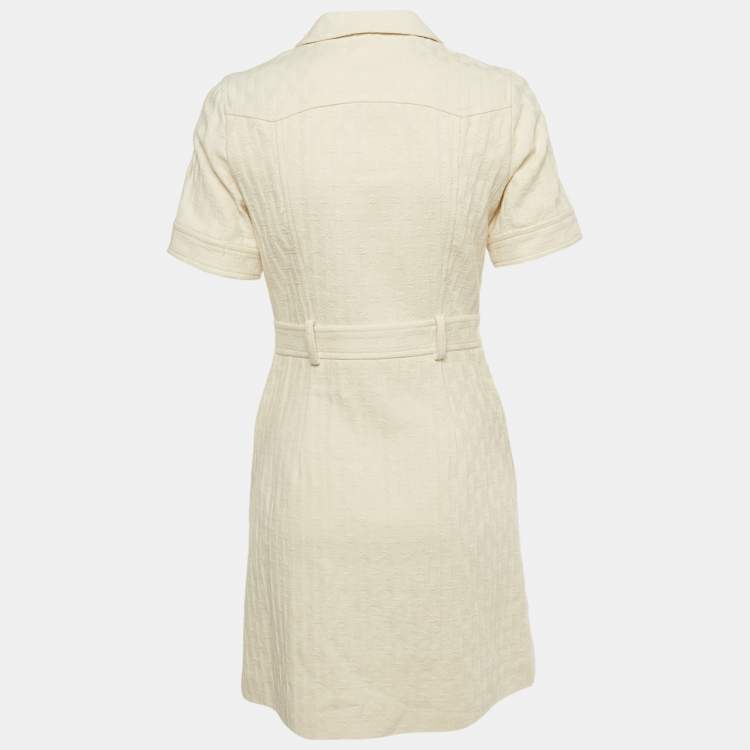 Pre Owned Sandro Beige Jacquard Zip Front Mini Dress M