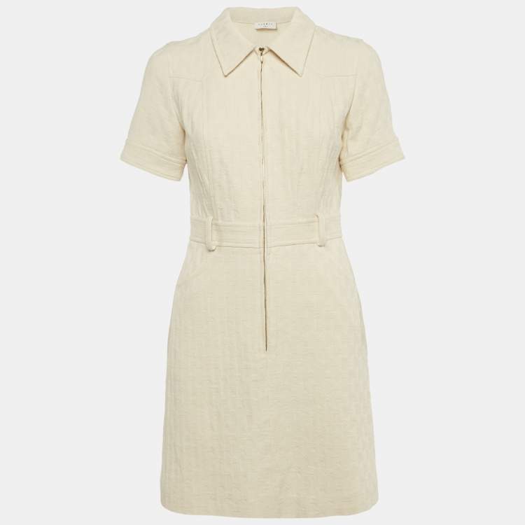 Pre Owned Sandro Beige Jacquard Zip Front Mini Dress M