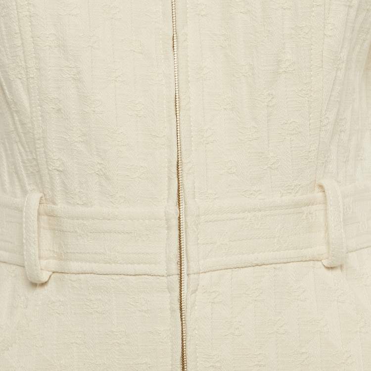 Pre Owned Sandro Beige Jacquard Zip Front Mini Dress M