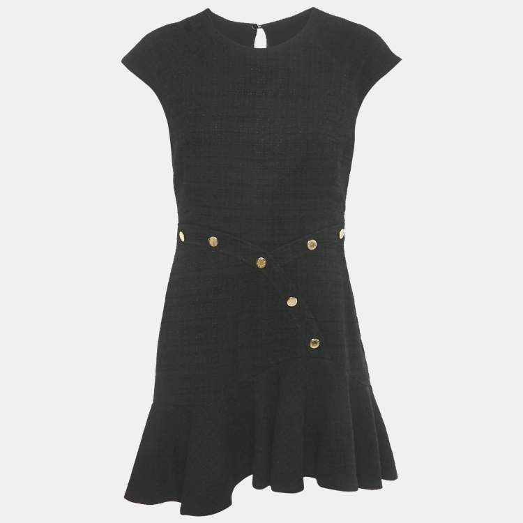 Pre Owned Sandro Black Tweed Flounced Hem Mini Dress M