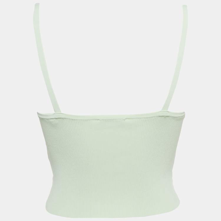 Pre Owned Sandro Light Green Rib Knit Cut-Out Crop Top S