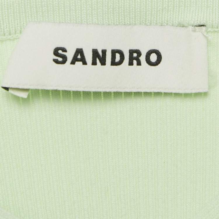 Pre Owned Sandro Light Green Rib Knit Cut-Out Crop Top S