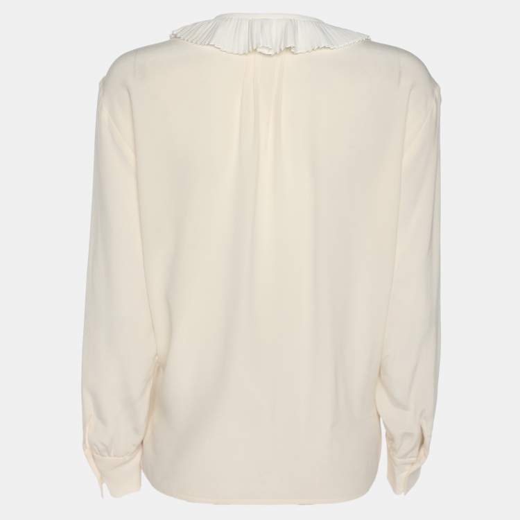 Pre Owned Sandro Light Beige Crepe Ruffle Trip Long Sleeve Shirt S