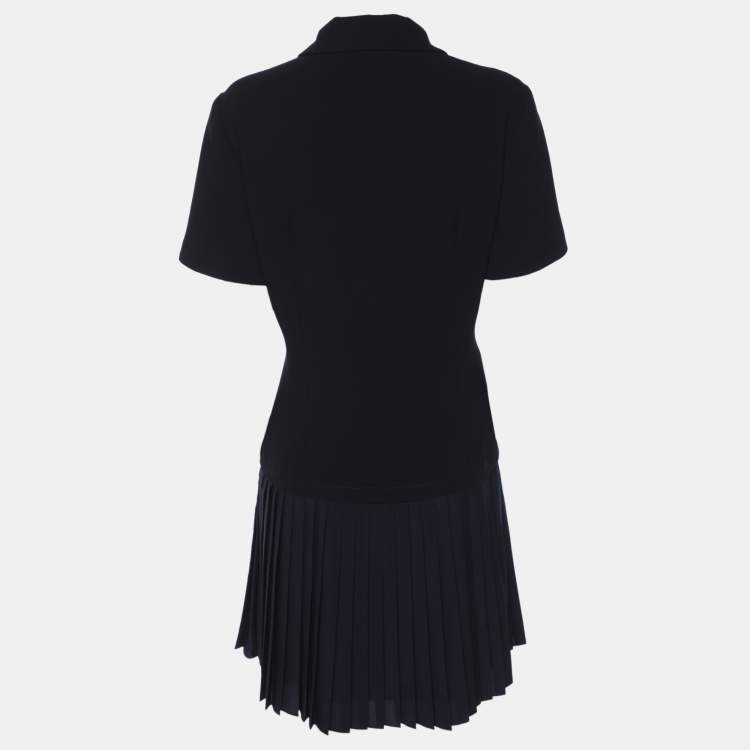Pre Owned Sandro Navy Blue Crepe Pleated Polo Dress M
