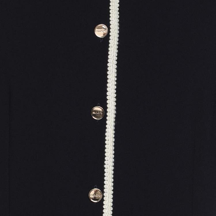 Pre Owned Sandro Navy Blue Crepe Pleated Polo Dress M