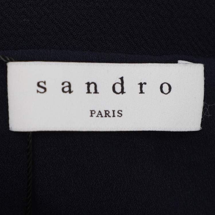 Pre Owned Sandro Navy Blue Crepe Pleated Polo Dress M