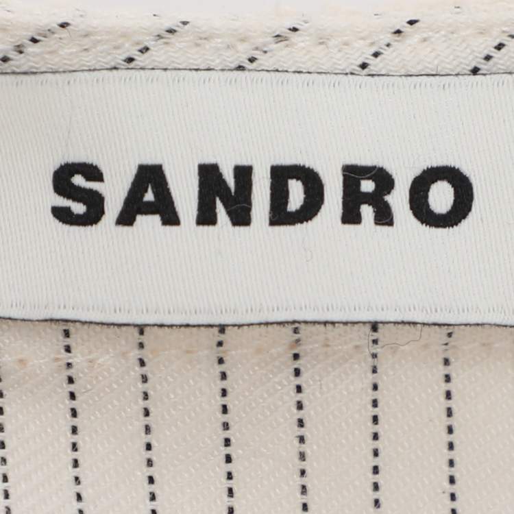 Pre Owned Sandro Cream Stripe Linen Blend Lace Trip Blouse S