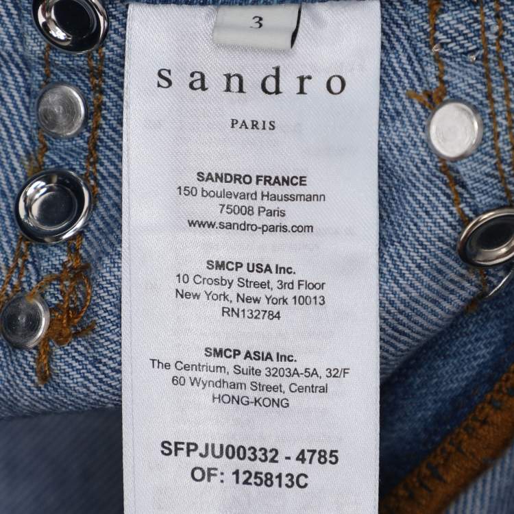 Pre Owned Sandro Blue Denim Crystal Embellished Midi Skirt L