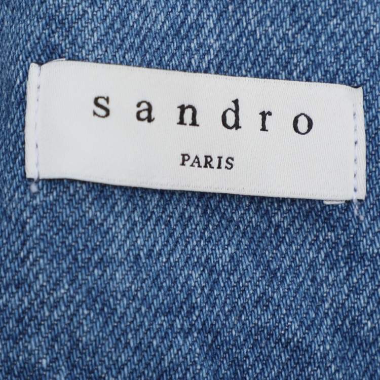 Pre Owned Sandro Blue Denim Crystal Embellished Midi Skirt L