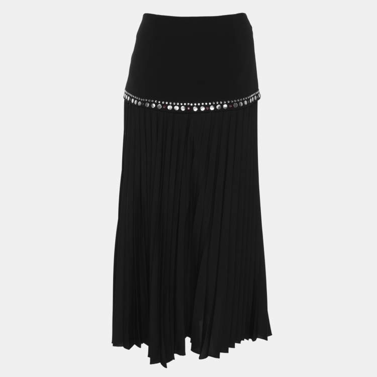 Pre Owned Sandro Black Crepe Fabric Embellished Pleated Midi Skirt L