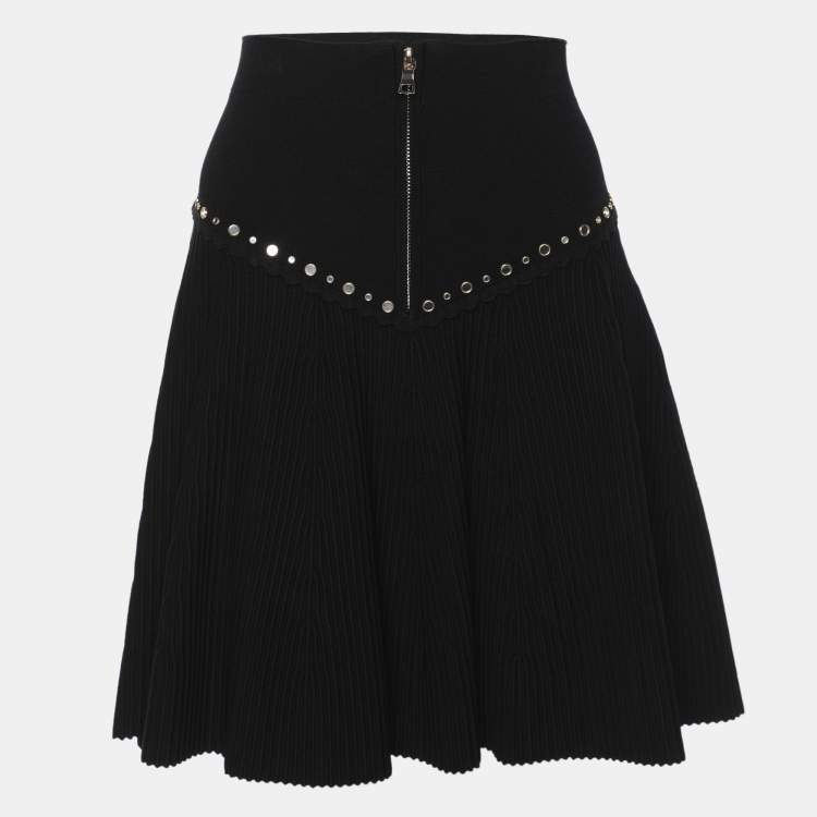 Pre Owned Sandro Black Rib Knit Embellished Oria Mini Skirt S