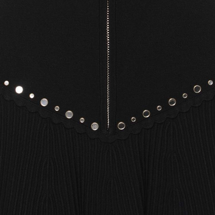 Pre Owned Sandro Black Rib Knit Embellished Oria Mini Skirt S