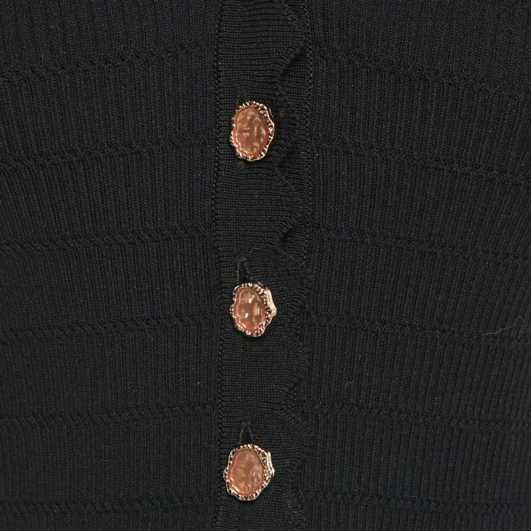 Pre Owned Sandro Black Rib Knit Button Front Cardigan Top S