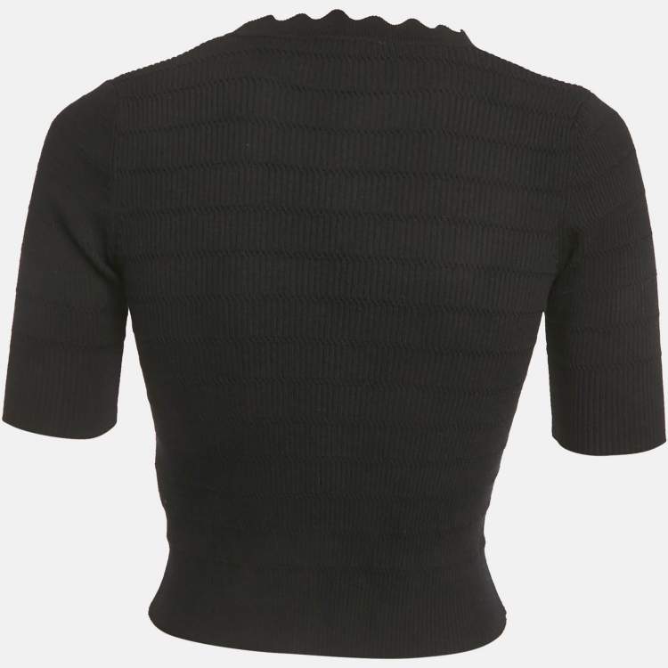 Pre Owned Sandro Black Rib Knit Button Front Cardigan Top S