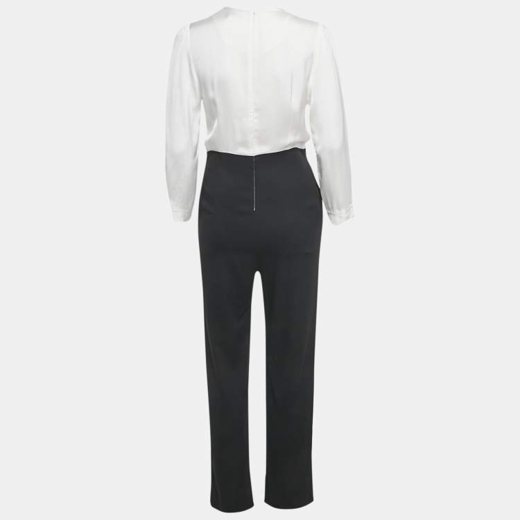 Pre Owned Sandro Black /White Crepe Blend Jumpsuit M