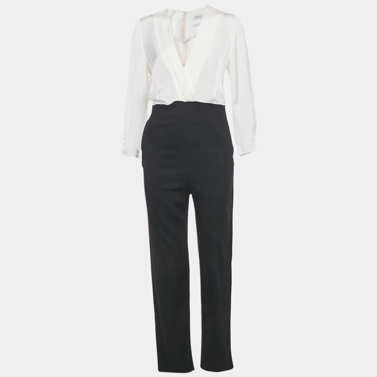 Pre Owned Sandro Black /White Crepe Blend Jumpsuit M