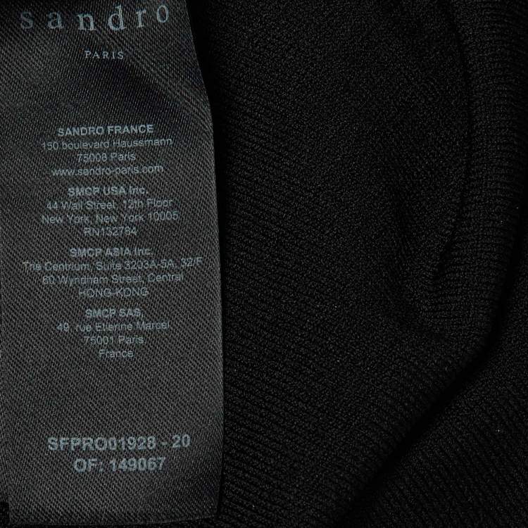 Pre Owned Sandro Black Pointelle Knit Johanne Ruffled Long Dress S