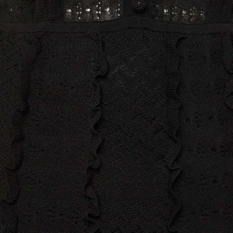 Pre Owned Sandro Black Pointelle Knit Johanne Ruffled Long Dress S