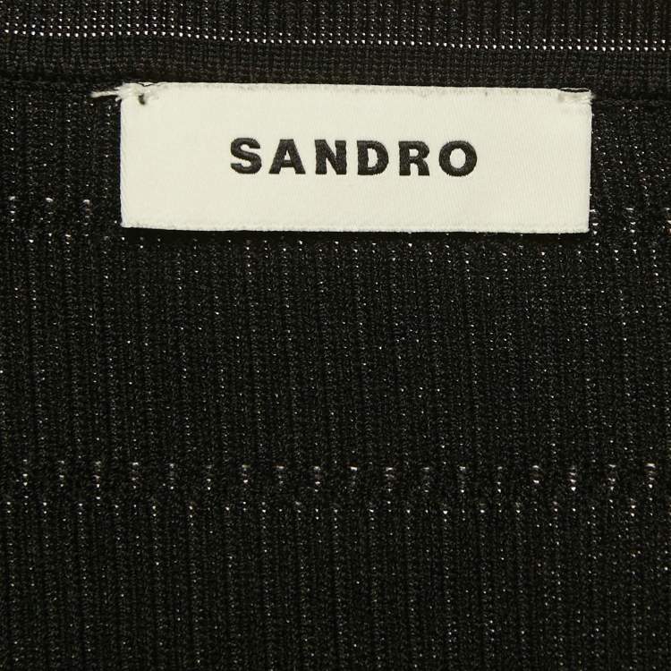 Pre Owned Sandro Black Rib Knit Button Front Cardigan Top M