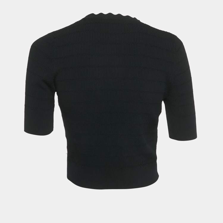 Pre Owned Sandro Black Rib Knit Button Front Cardigan Top M
