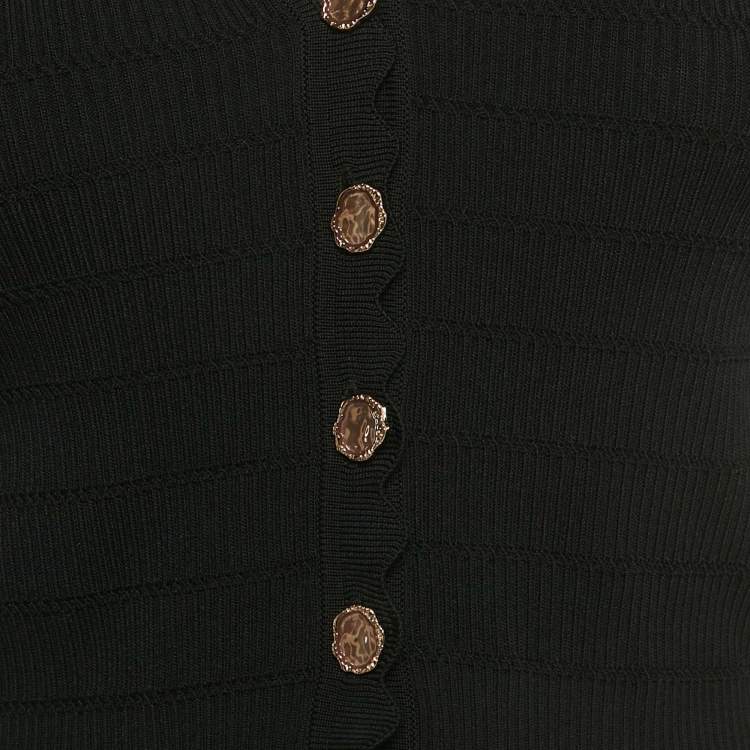Pre Owned Sandro Black Rib Knit Button Front Cardigan Top M
