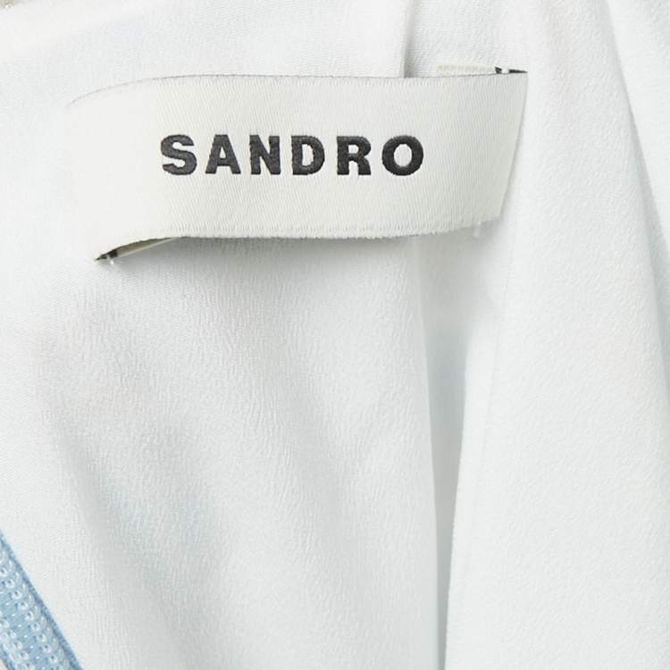 Pre Owned Sandro Blue /White Lurex Tweed Fridge Detail Mini Dress XL