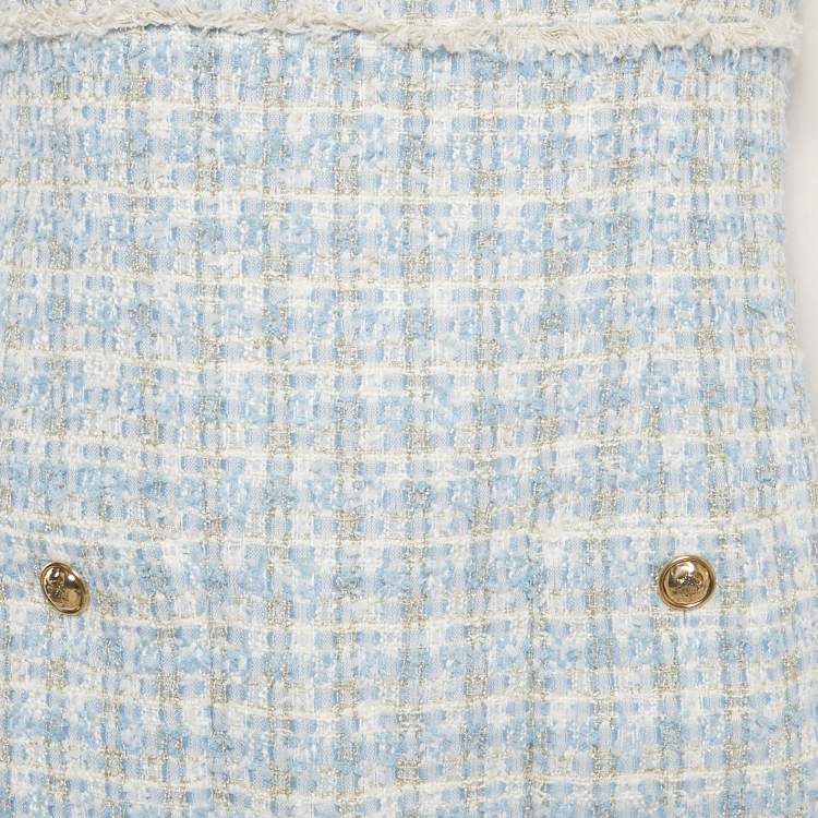 Pre Owned Sandro Blue /White Lurex Tweed Fridge Detail Mini Dress XL