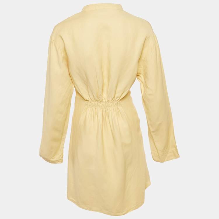Pre Owned Sandro Yellow Crepe Gathered Mini Dress XS  