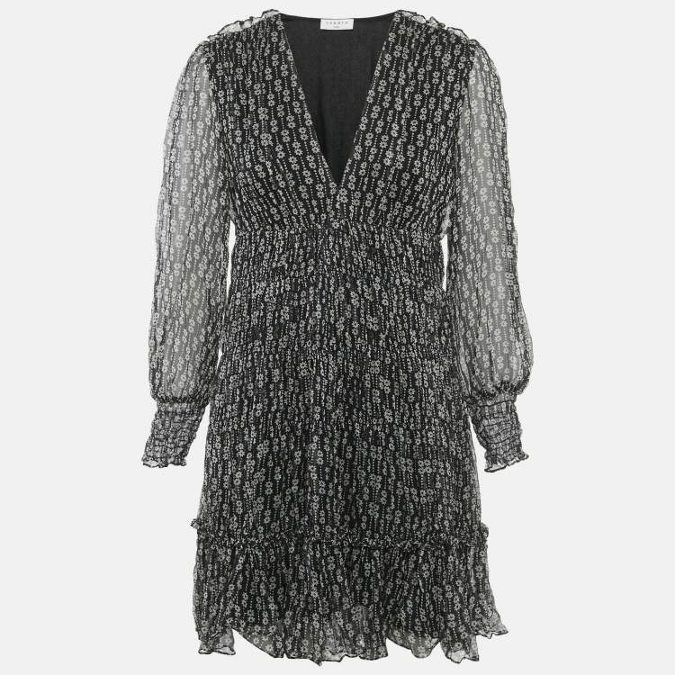 Pre Owned Sandro Black Printed Silk Mini Dress M