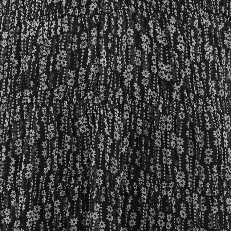 Pre Owned Sandro Black Printed Silk Mini Dress M