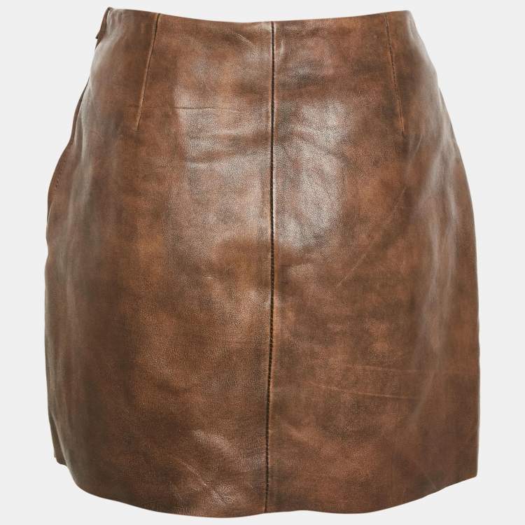 Pre Owned Sandro Brown Leather Mini Skirt L