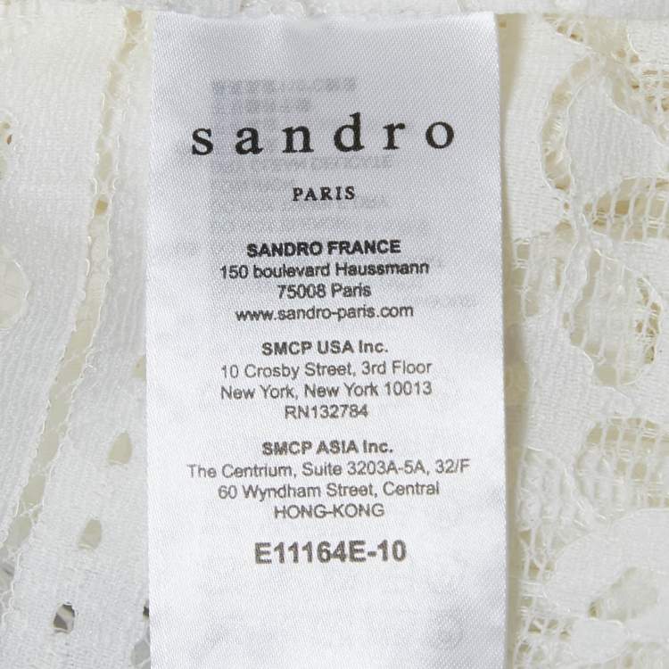 Pre Owned Sandro White Lace Turtle Neck Top L